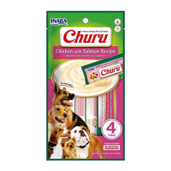 Churu Perro Pollo y Salmon es un novedoso y delicioso snack* para perros de textura cremosa (puré) y alta palatabilidad. Tiene un alto contenido de humedad lo que contribuye a la hidratación de su perro.