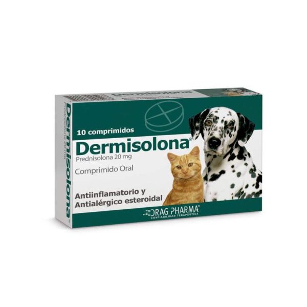 Dermisolona Comprimidos 20 MG es un medicamento esencial para el tratamiento de afecciones inflamatorias y alérgicas en perros y gatos. Este producto, disponible en comprimidos de 20 mg, es un potente antialérgico y antiinflamatorio esteroidal diseñado para ofrecer alivio eficaz en una variedad de condiciones clínicas.