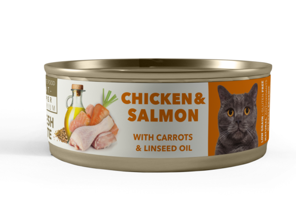 lata amity gato pollo y salmon 80grs.