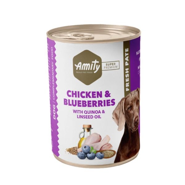 Lata Amity Pollo y Arándanos 400G es un alimento complementario húmedo para perros rico en carne de pollo que es un ingrediente de fácil digestibilidad que contiene proteínas de alto valor biológico, triptófano y es bajo en grasas. Es fuente de minerales y vitaminas que son necesarias para un crecimiento y desarrollo óptimos.