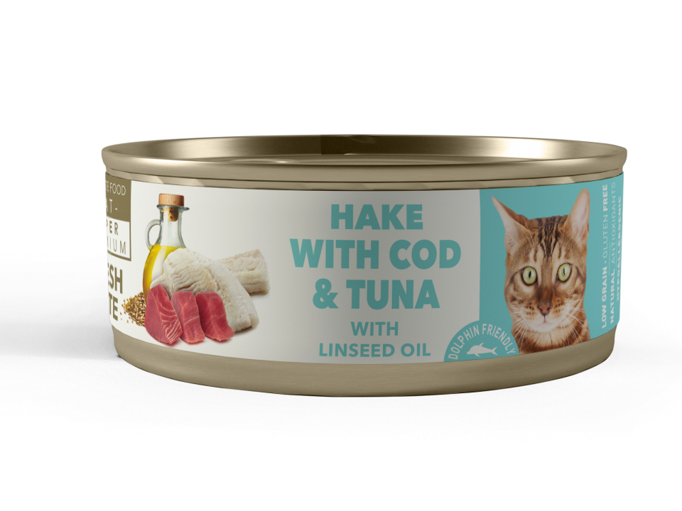 PATE para GATOS ESTERILIZADOS 80 GRS. HAKE WITH COD Y TUNA