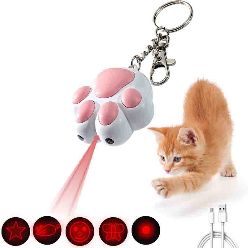 Juguete Gato Laser patita con cargador USB Blanco/rosa